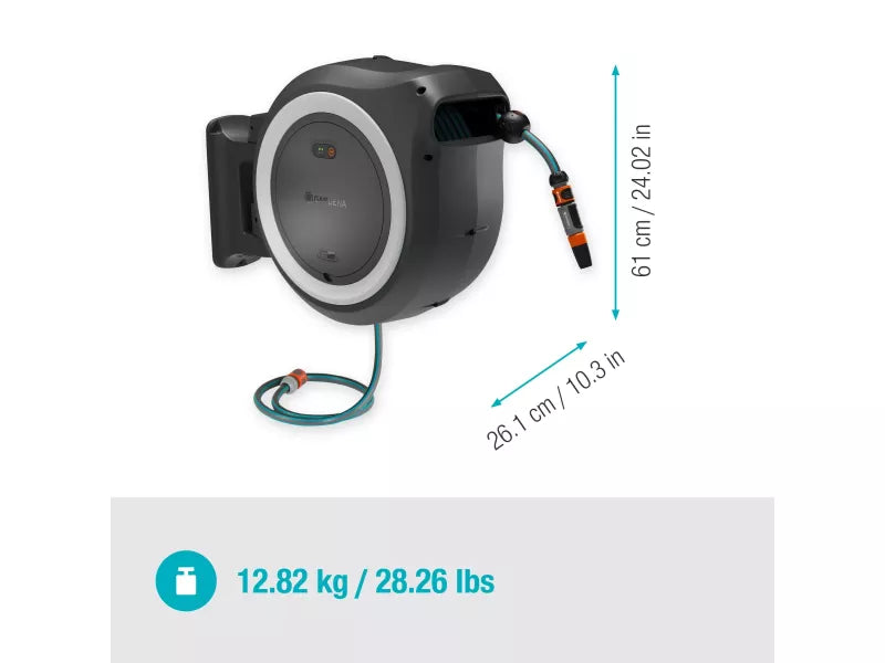 Gardena Akku-Wand-Schlauchbox PowerRoll XL 18 V - Akku-Automatik, 35 m Schlauch, 180° schwenkbar